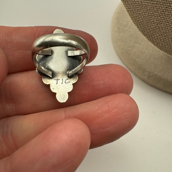 Vintage “TIC” Handmade Turquoise Navajo Sterling Silver Long Oblong Size 6 Ring - Picture 9 of 16